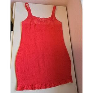Vintage Warner's Stretch‎ Lace Slip Dress Size 36 Nightgown Y2K Coral Red